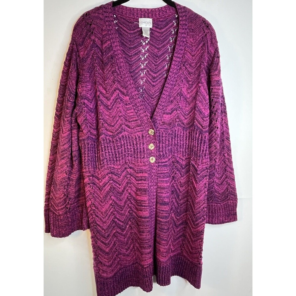 Chicos Mixed Purple Chevron Knit Sweater Blouse sz 3 / 16 XL (15